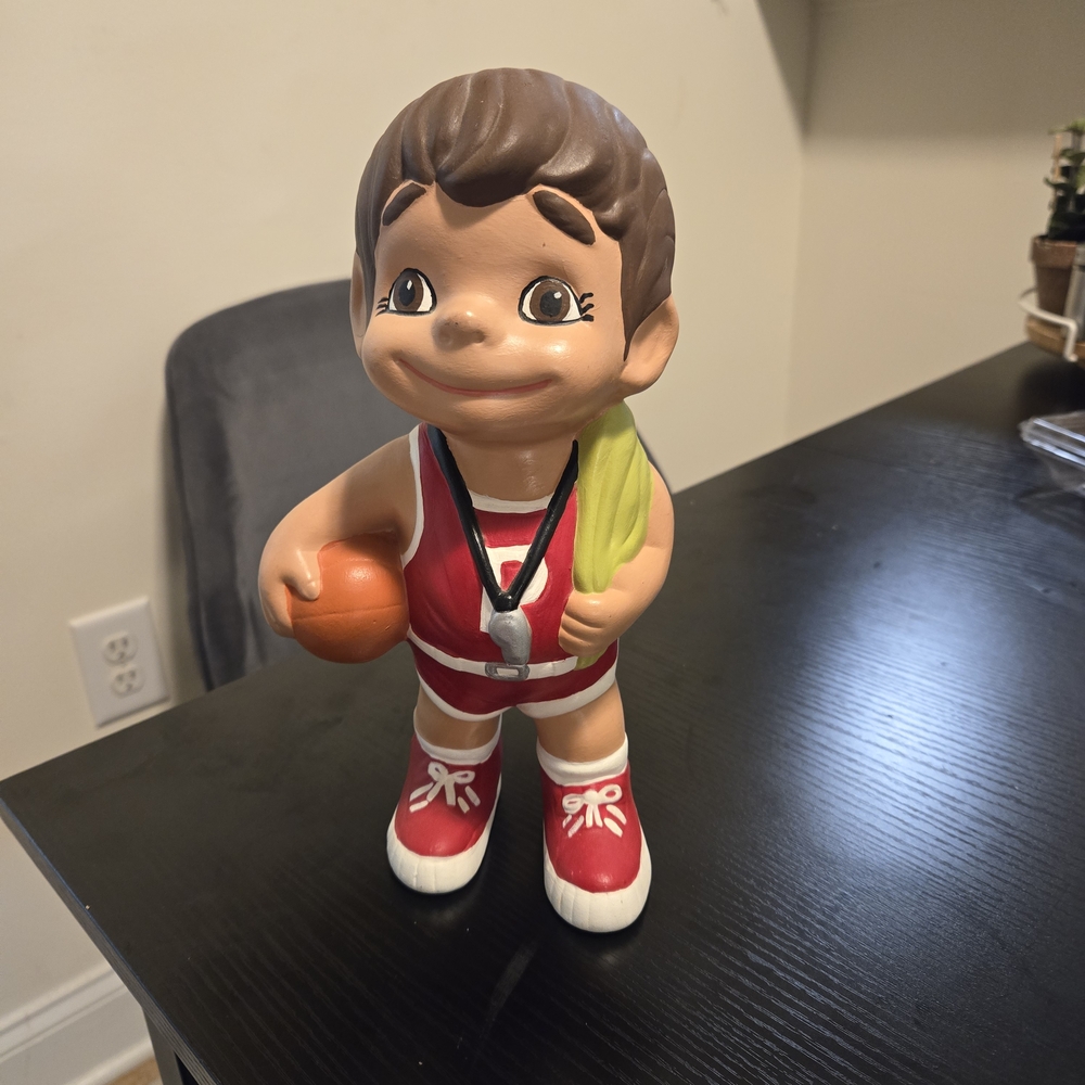 Hand Painted Basketball Player Ceramic Figurine Red Signed Elaine 1973